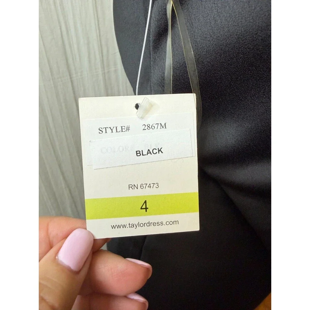 Taylor Black Formal Evening Dress Satin Open Back Maxi Gown Women's Size 4 NWT
